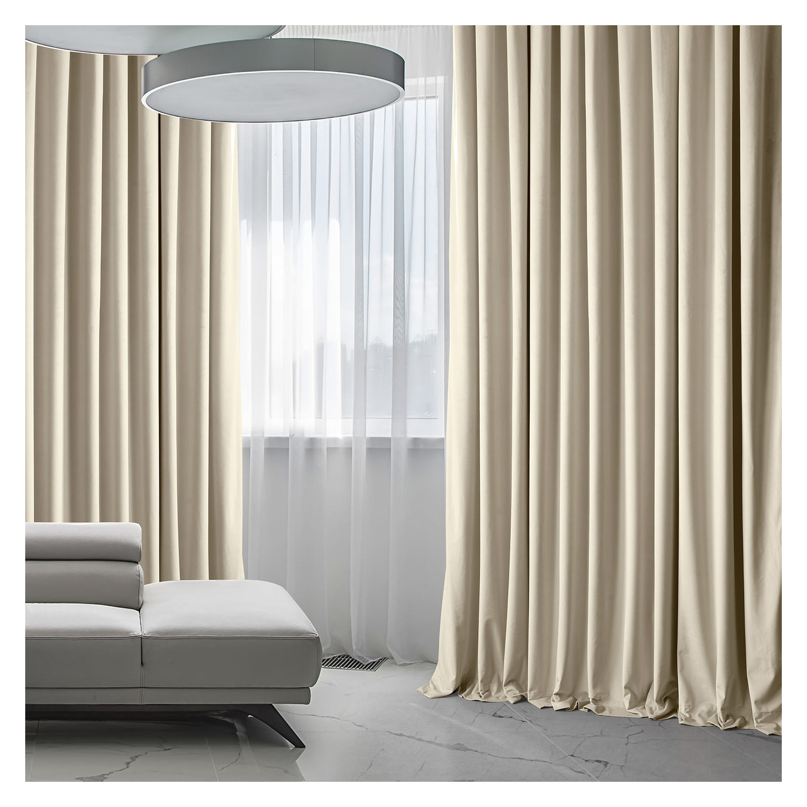Loria Plush Velvet 100% Blackout Curtains For Bedroom, Living Room - Single Panel, Angora Beige, 100" W x 108" L
