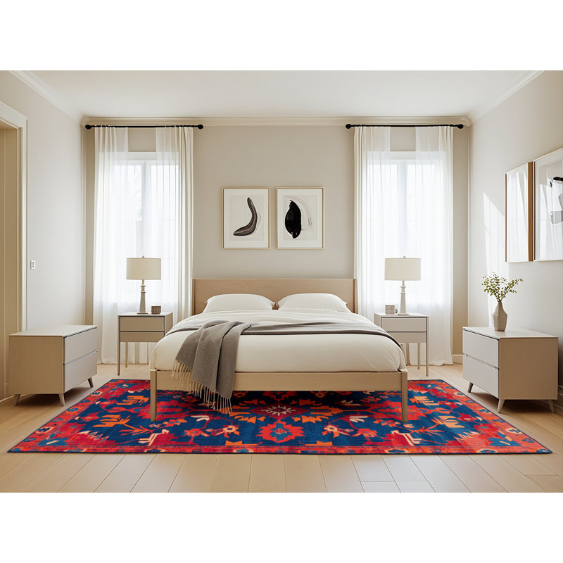 Machine Washable Tabriz Blue Area Rug, Rectangle 5' x 8'