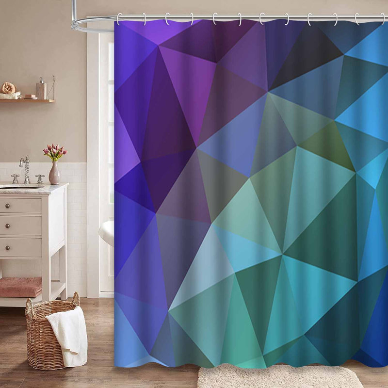 Rideau de douche abstrait abstrait triangles colorés et sarcelle avec 12 crochets, L 72 po x l 84 po