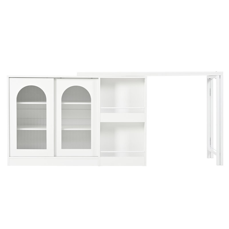 Kitchen Island With Shelves And Extendable 360° Rotating Table, White