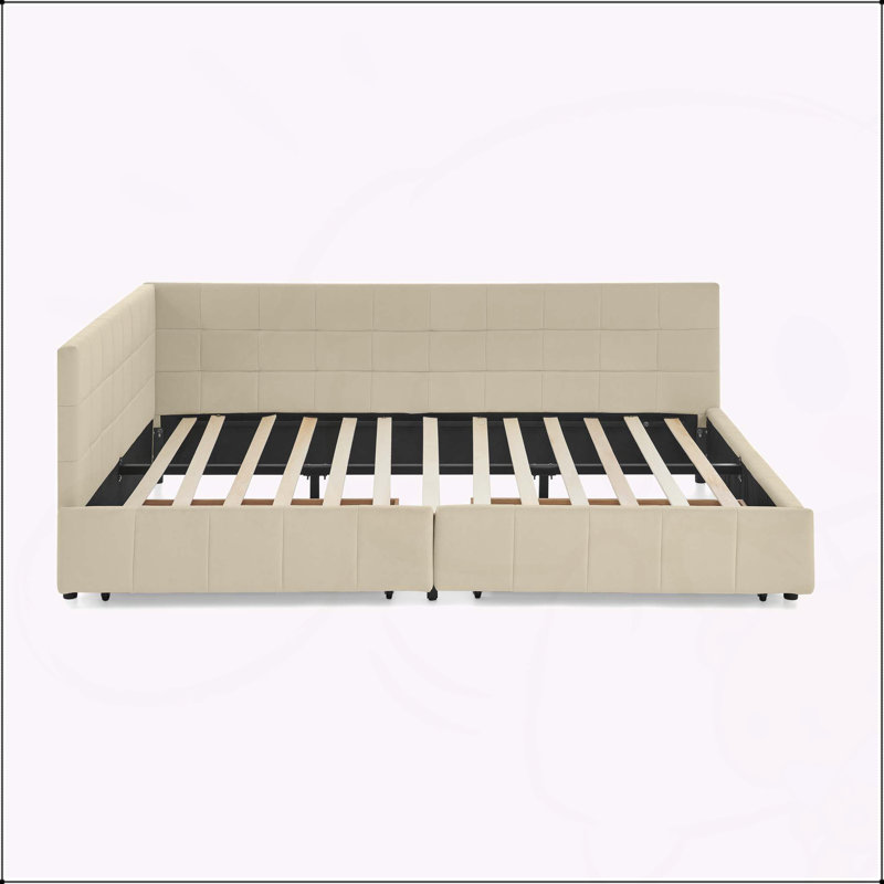 Comfortable Upholstered Sofa Bed Frame with Tufted Backrest and Armrests for Versatile Use, Beige, Queen