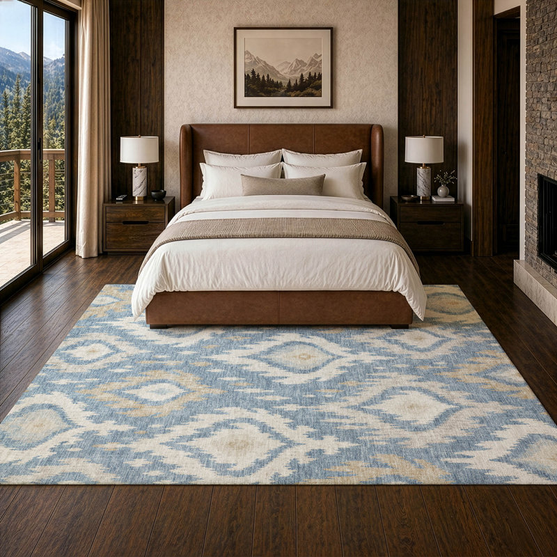 Tapis Chantille ACN3073 Ikat lavable à la machine pour intérieur/extérieur, En jean, 5' x 7'6"
