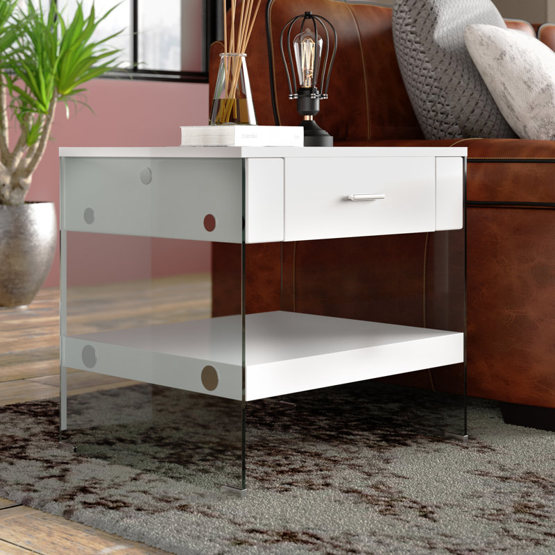 Table de bout contemporaine avec rangement Hannya, Blanc