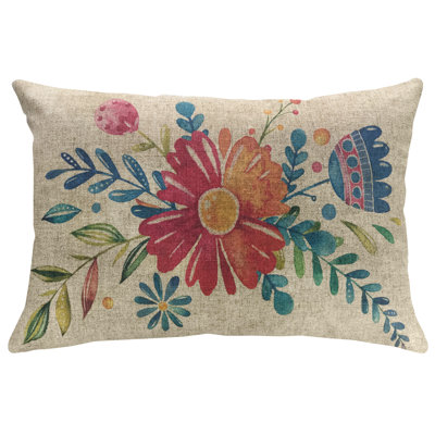 Floral Linen Reversible Throw Pillow
