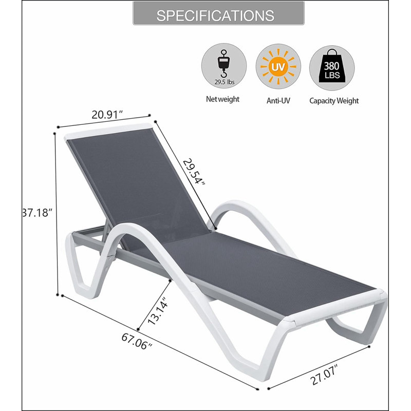 Patio Chaise Lounge Adjustable Aluminum Pool Lounge Chairs with Arm All Weather Pool Chairs for Outside,in-Pool,Lawn, Gray