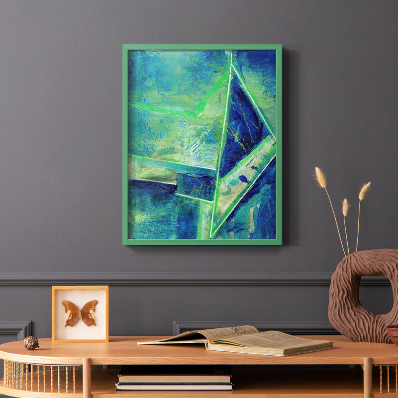 «Geometric in Cool II», reproduction encadrée - bois massif, H 10 po x l 8 po, Vert