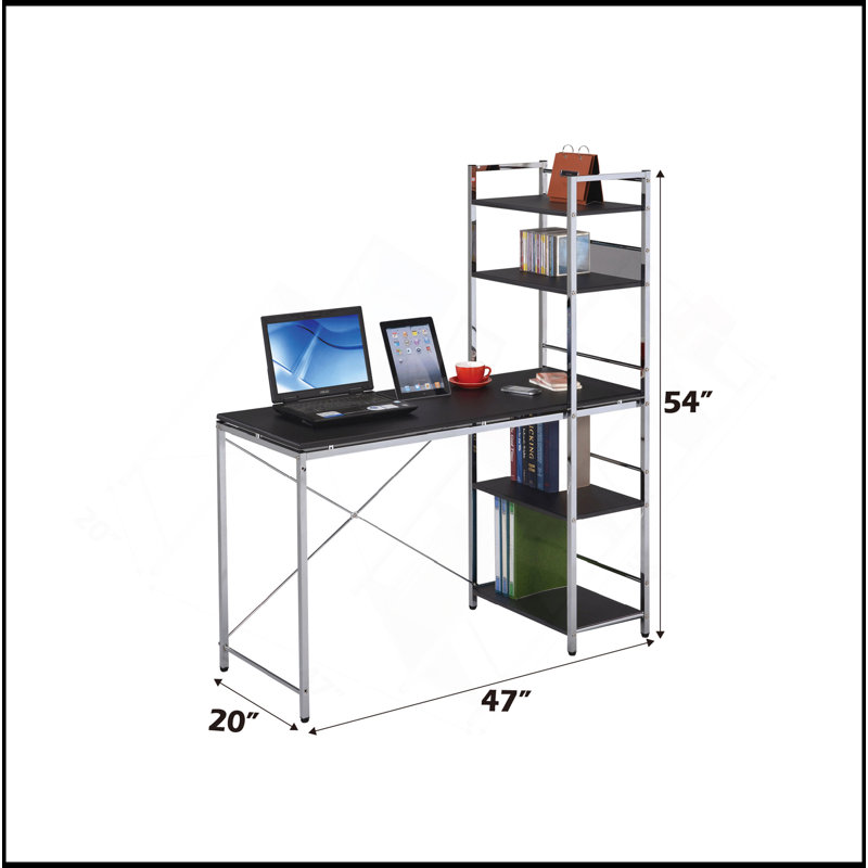 Bureau d'écriture noir et chrome avec tablettes