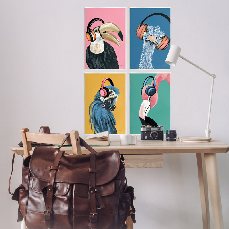 Ensemble de plaques murales musicales avec oiseaux tropicaux par Yvette St. Amant, H 19 po x l 13 po