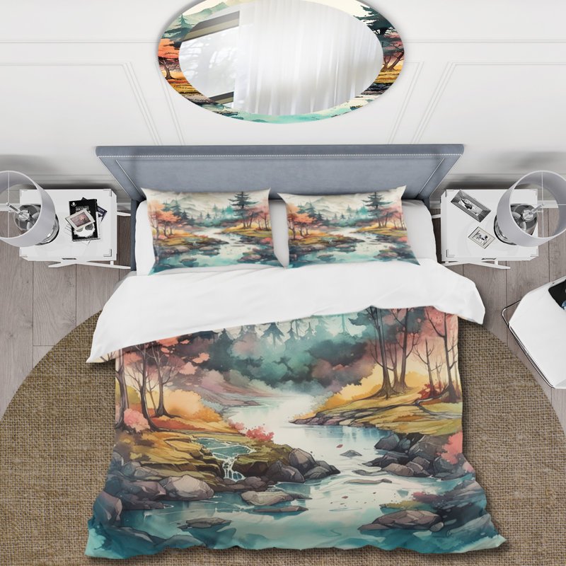 Ensemble de housse de couette en microfibre / polyester Colored Mountains and River III Bedding
