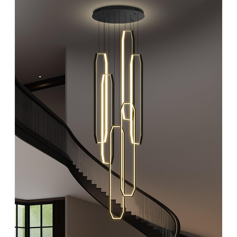 Lustre moderne 6 lumières à DEL, H 138 po x l 23,6 po x P 23,6 po, Noir mat
