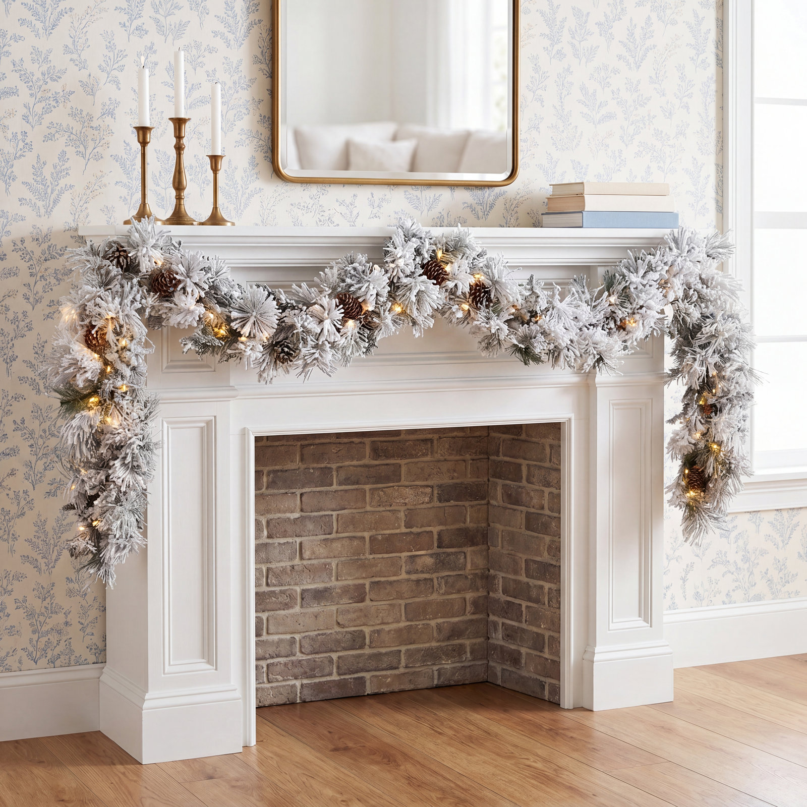 PVC Greenery 108" Frosted Pre-Lit Garland