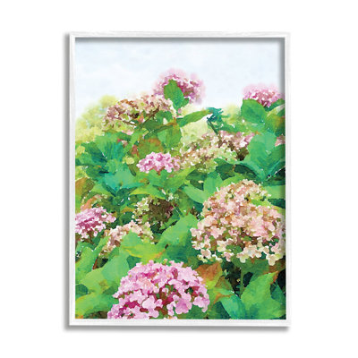 Buisson de géranium rose dans un champ de ciel clair - peinture