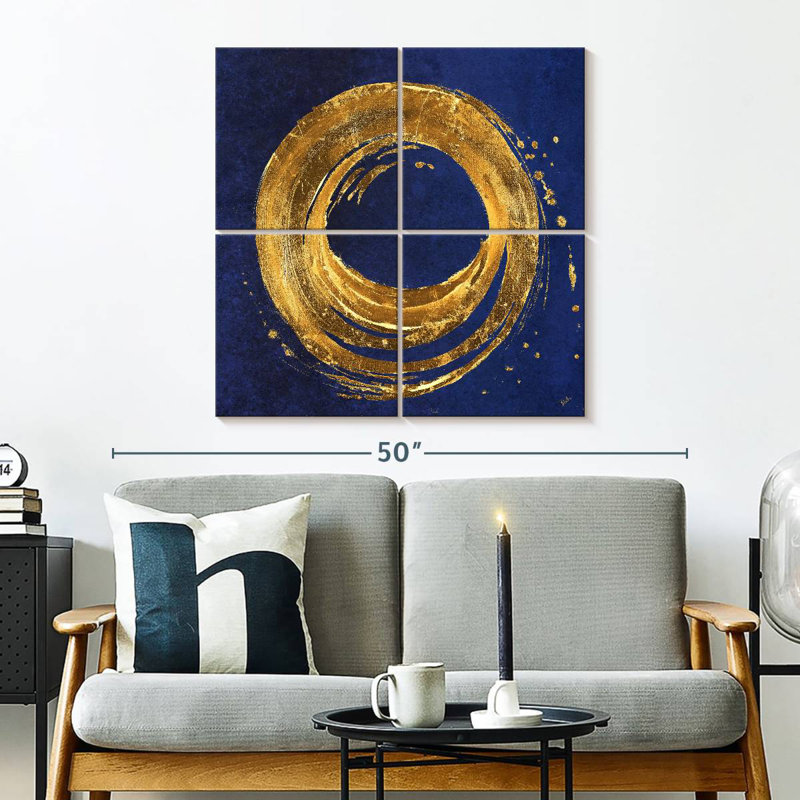 Gold Circle On Blue, H 32 po x l 32 po