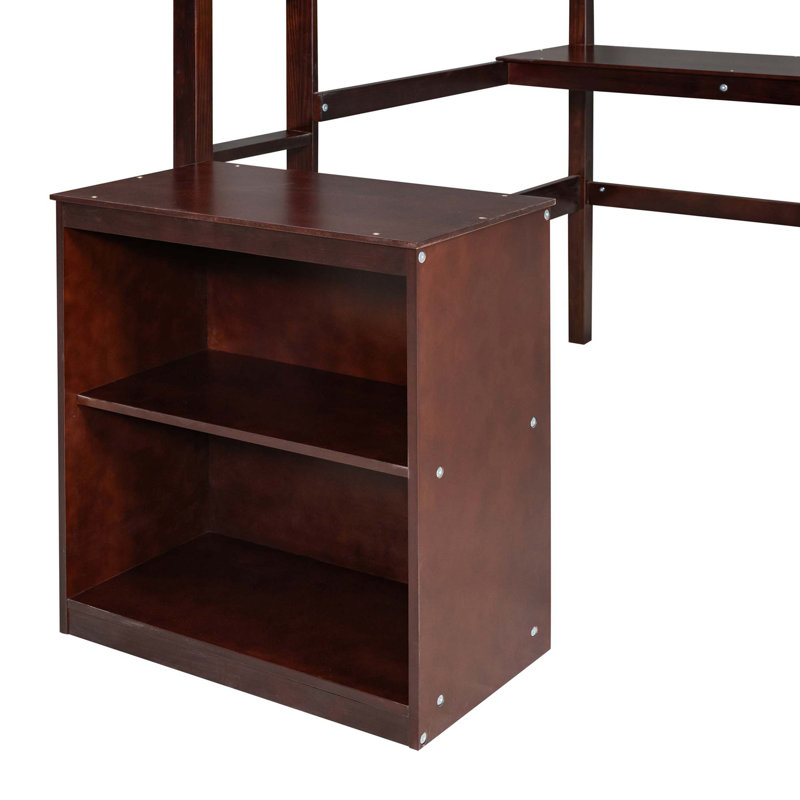 Lit mezzanine avec bureau et tableau d'écriture, lit mezzanine en bois avec bureau et armoire à 2 tiroirs, Simple, Espresso