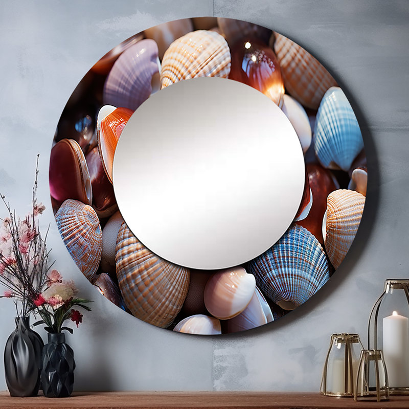 «Beach Photo Seashell Symphony IV - Coastal Unique Mirror, Coastal Large, 29 po x 29 po