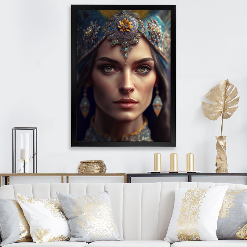 Emika Stylish Bohemian Woman sur impression sur toile, H 20 po x l 12 po x P 1 po, Cadre photo noir