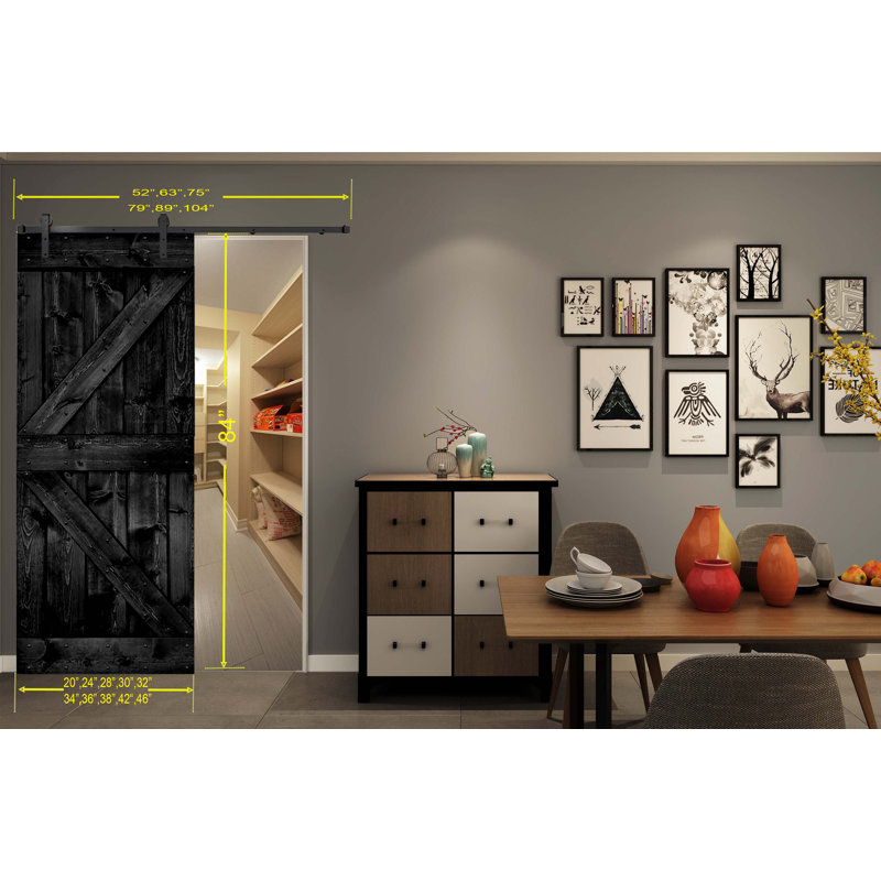 84'' Solid Wood with Installation Hardware Kit, 26" x 84", Black