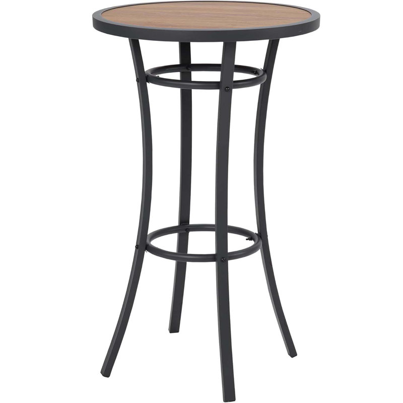 Outdoor Bar Height Bistro Table, 40-Inch Patio Bar Table Bistro Dining Table Pub Table With Wooden-Like Table Top & Metal Frame