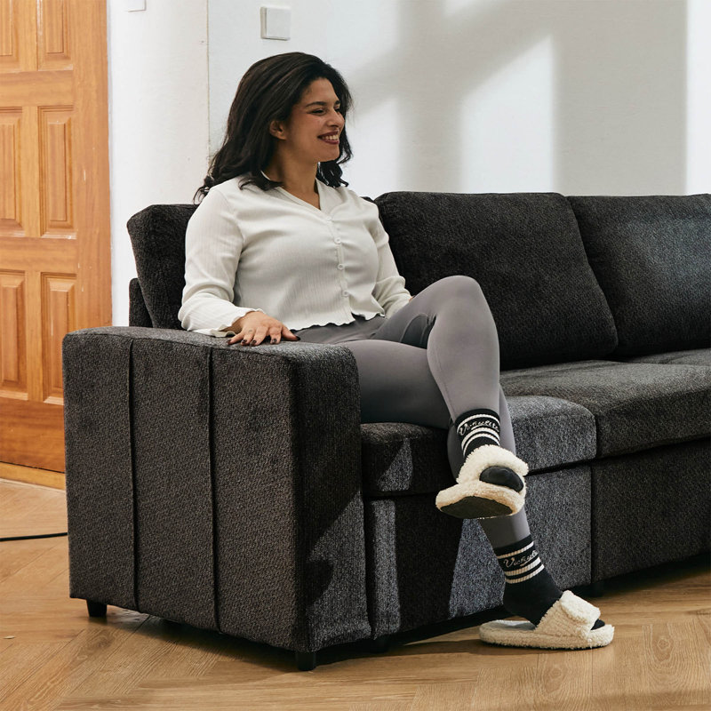 Module de siège simple sans accoudoirs pour canapé modulaire Rafael, Chenille grise foncée