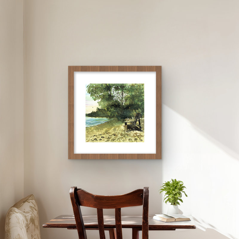 Jour au lac - Arbres de paysages, reproduction encadrée, H 16 po x l 16 po, Brun