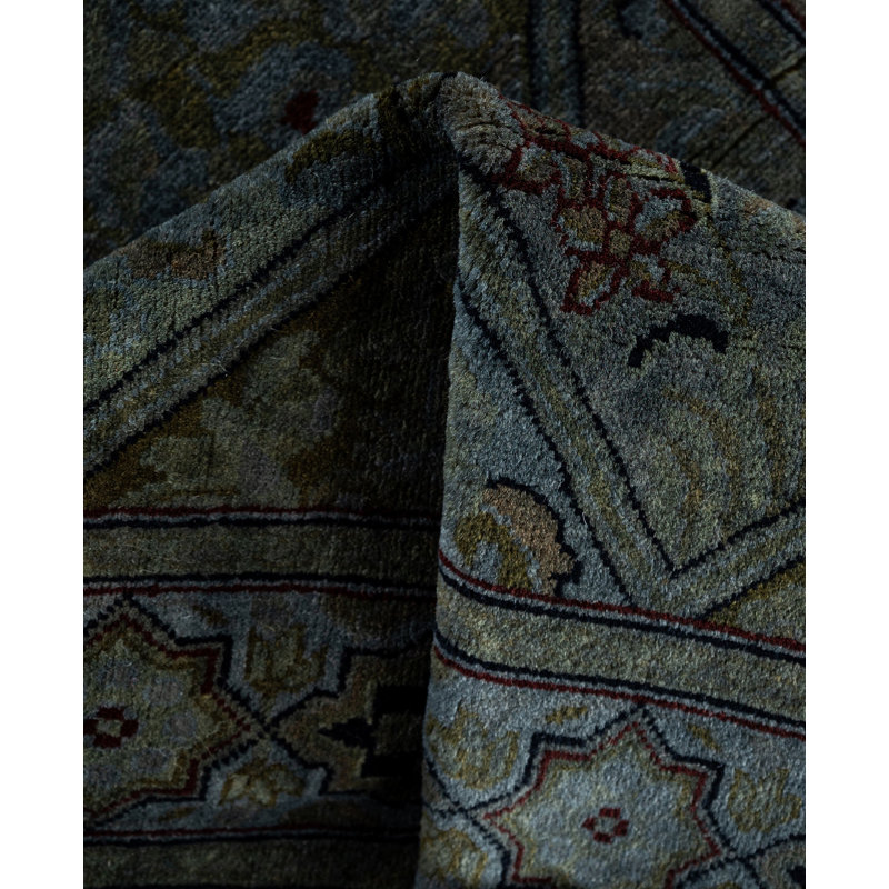 Overdyed Hand Knotted Wool Area Rug in Gray