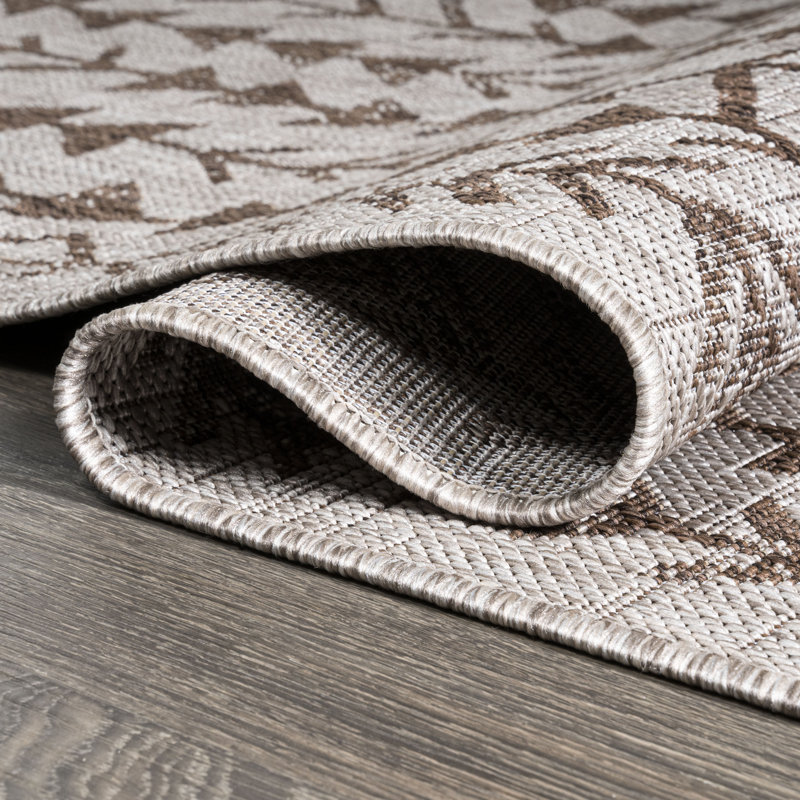 Wisconsin Bohemian Geometric Beige/Brown Indoor/Outdoor Rug, Rectangle 5'2" x 7'5"