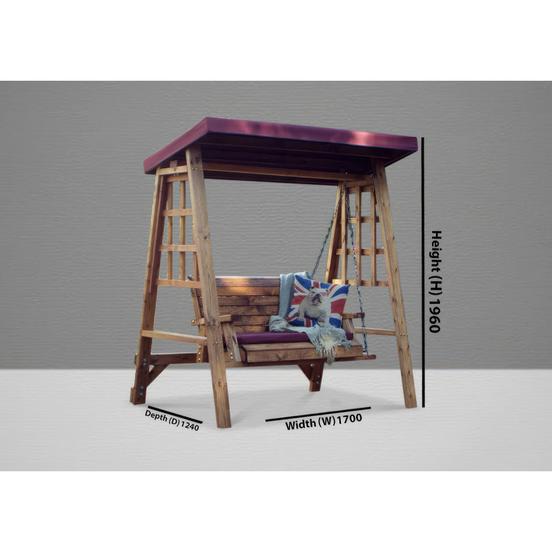 Galloway Porch Swing with Canopy, 170 H x 124 W x 196cm D, Burgundy