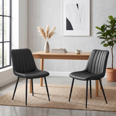 Modern Quilted Upholstered Dining Chairs With Ergonomic Back, Sturdy Steel Legs & Easy Assembly 