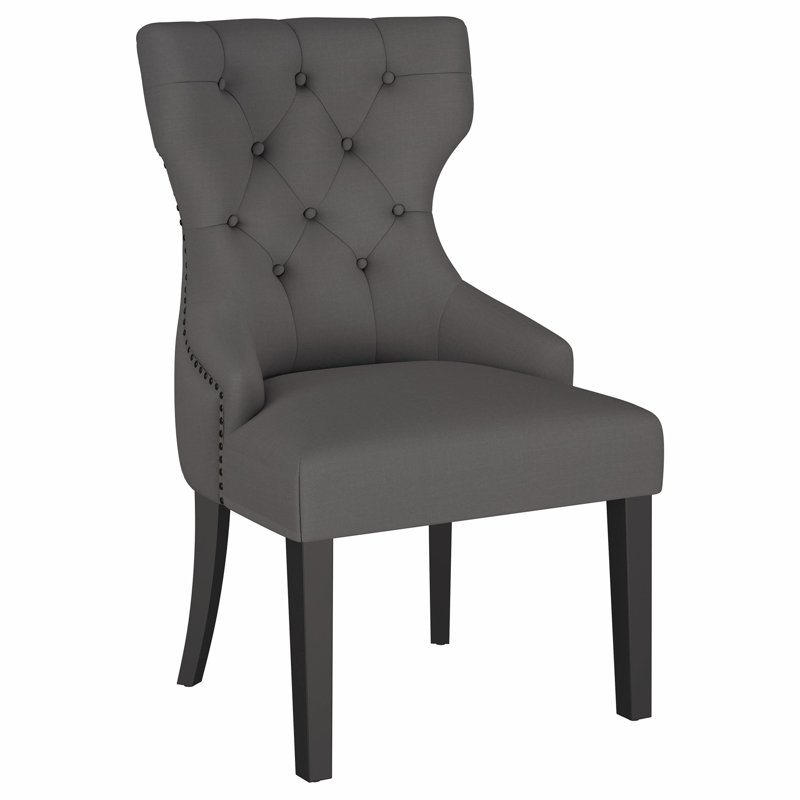 Chaise de salle à manger rembourrée à dossier tonneau avec capitonnage à boutons et capitonnage 1 pièce Modern, Gris, Noir