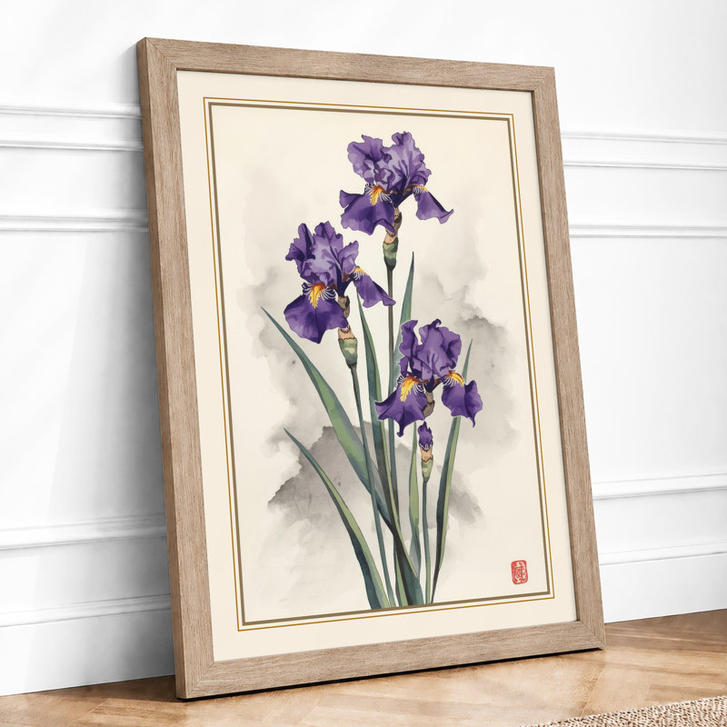 Violet Irises Botanical - Framed Print, A1 - 84.1 x 59.4 cm, Oak