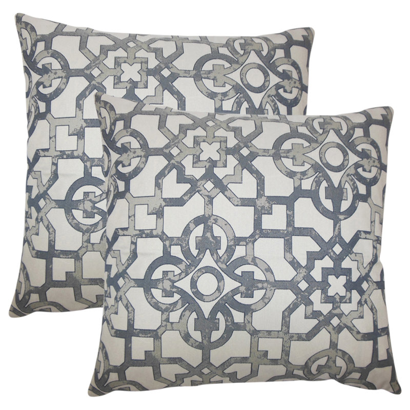 Nevarez Geometric Feather Reversible Throw Pillow, Pewter