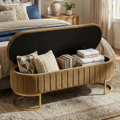 Banc de rangement avec repose-pieds en velours - 65 po