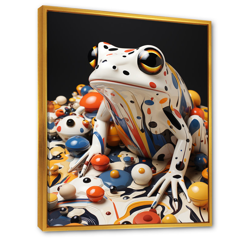 Art liquide grenouille multicolore, Cadre flottant doré, H 40 po x l 30 po x P 1,5 po