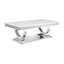 Table basse en simili marbre blanc avec finition argentée miroir, plateau de table épais de 18 mm d'épaisseur, élégant pour le salon moderne avec surface et surface épaisse et sophistiquée, acier inoxydable