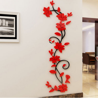 3D Acrylic Rattan Floral Wall Decals, DIY Flower Wall Stickers for Living Room Bedroom Sofa Background TV Wall, Home Wall Art Decor；Left