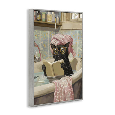 Giclée encadrée de lecture de baignoire Kitty Care, design par LSR Design Studio