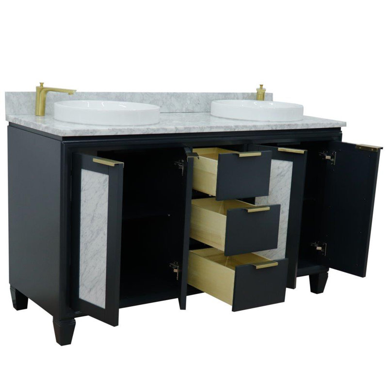 Ensemble de meuble-lavabo double 61 "avec miroir Schreck, Gris foncé