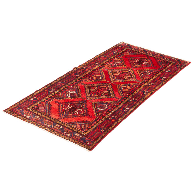 Tapis rouge en laine noué à la main 3 pi 7 po x 6 pi 7 po Anadol