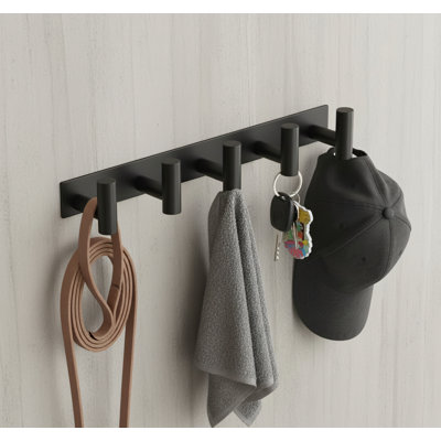 Black Wall-Mounted Coat Rack, Heavy-Duty Stainless Steel, 5 Hooks Per Pack, Multi-Purpose For Hanging Towels, Coats, And Bags, Suitable For Entryway, Bathroom, And Kitchen.