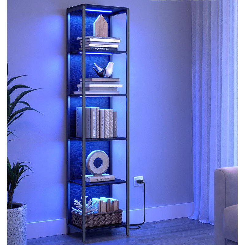 70.3'H LED Bookshelf, Display Shelf With Dimmable Lights, (5 Shelves) 70.3" H x 15.7" W x 11.9" D