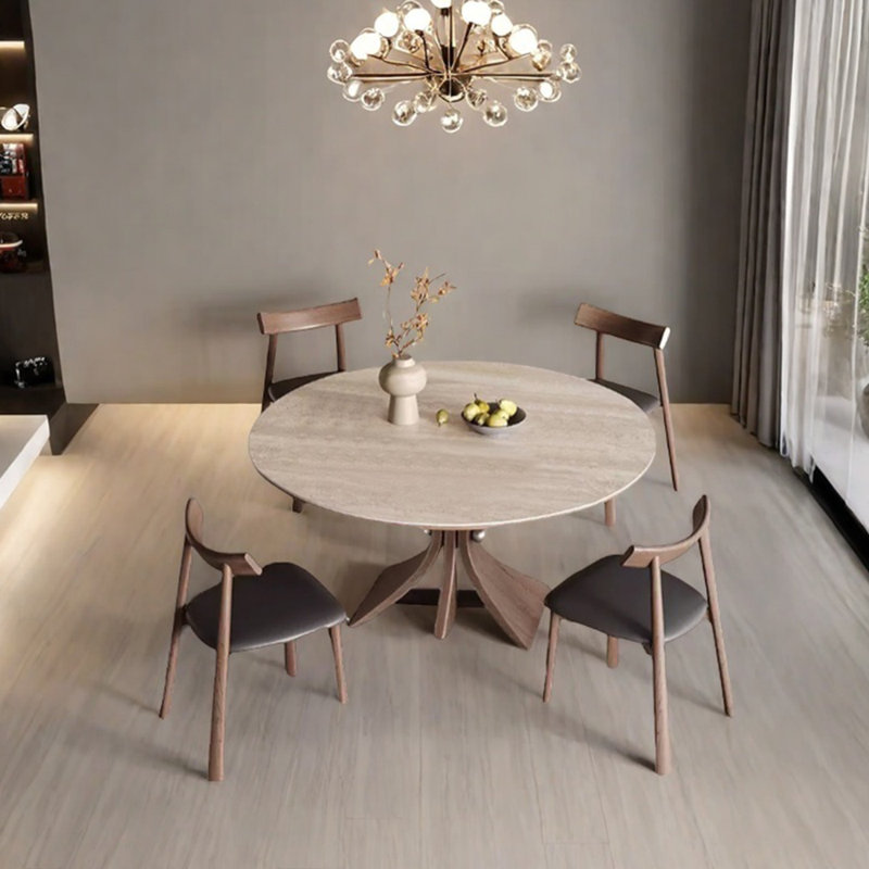 Ensemble de table de salle à manger rond en pierre frittée minimaliste, H 29,53 po x L 47,24 po x l 47,24 po