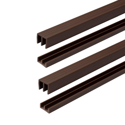 1/4" Panel Sliding Door Track - 48" Brown Plastic Upper & Lower Set, USA Made, Pack Of 2 - Outwater