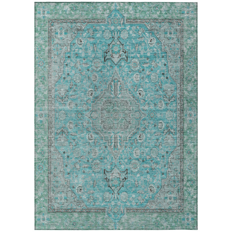 Tapis intérieur / extérieur 8 pi x 10 pi turquoise et bleu sarcelle lavable