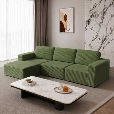 Modular Corduroy 303cm Boneless Sofa With Ottomans, No Assembly Required, With High Rebound Sponge