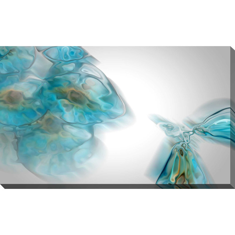 «Gray and Teal», reproduction de peinture acrylique sur toile tendue, H 18 po x l 30 po x P 1 po