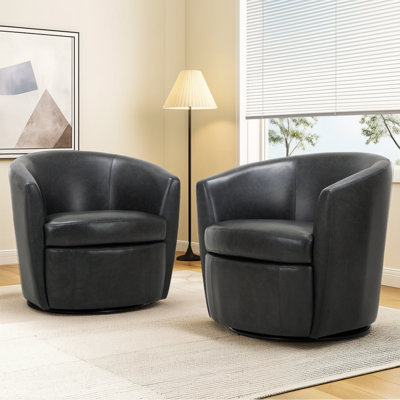 Leather Upholstered Swivel Barrel Chair—No Assembly Required