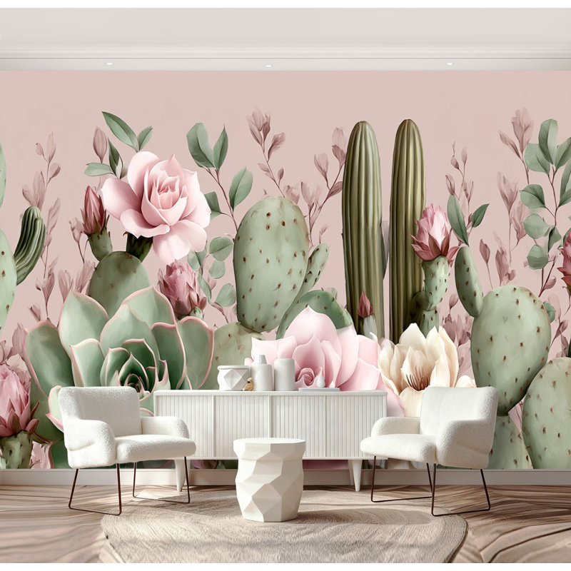Papier peint adhésif à motif floral Boho Desert Florals, L 96 po x l 69 po