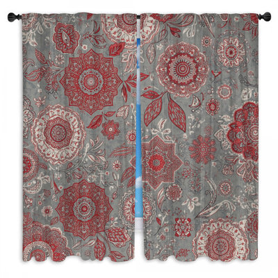 Rideaux de fenêtre gris à motif floral et obscurcissant - 2 panneaux
