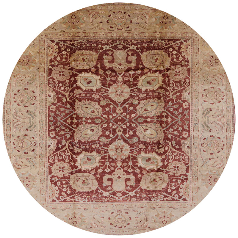 Tapis oriental brun / beige Japon, Rond 8 pi