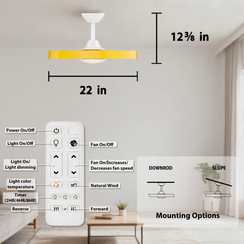 Ventilateur de plafond intérieur blanc avec pales 22 po Leonide, Blanc, Yellow